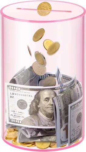 Miniatura 8 de alcancía de acrílico transparente de 15 cm para adultos y niños, caja de ahorro de dinero transparente que debe romperse para abrir, alcancía