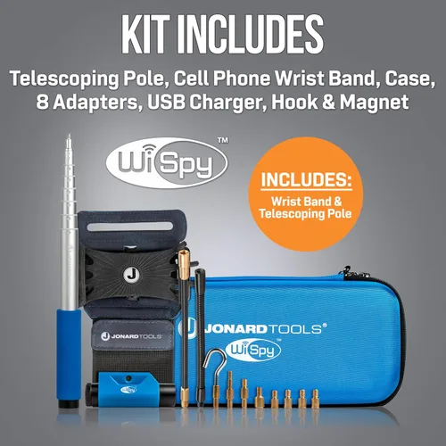 Miniatura 2 de Jonard Tools Wispy CF-200 - Cámara de inspección inalámbrica multiusos, boroscopio WiFi y herramienta de tracción de cables con poste telescópico