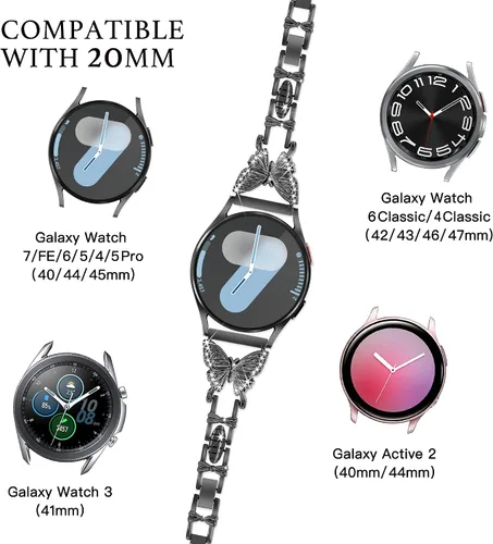 Miniatura 3 de Galaxy Watch 7, 6, 5, 4, correa de 0.78 pulgadas (0.787 in), mariposa para Samsung Galaxy Watch 4, 5, 6, 7, FE de 1.575 pulgadas, 1.732 pulgadas