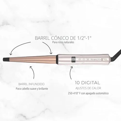 Miniatura 3 de Remington Shine Therapy - Varita rizadora cónica con infusión de aceite de argán y queratina de ½ a 1 pulgada para rizos naturales, incluye guante