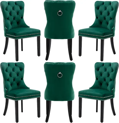 Miniatura 20 de Sillas de Comedor de Terciopelo Juego de 4, Colección Nikki Sillas de Comedor con Patas de Acero Inoxidable Plateado y Anilla, Silla Lateral de Lujo