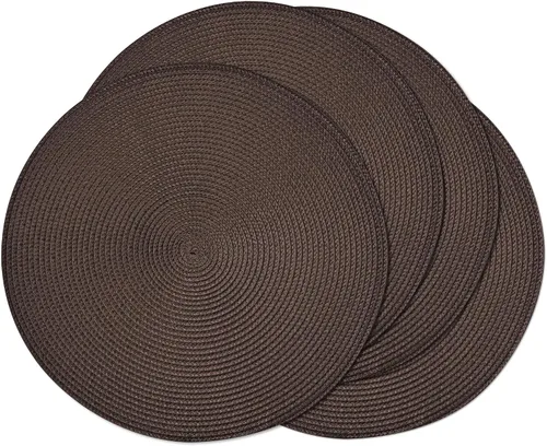 Miniatura 63 de Feuille Juego de 4 manteles individuales redondos trenzados para mesa de comedor, tejidos, lavables, antideslizantes, 13.5 pulgadas