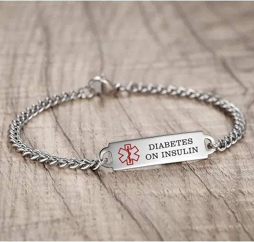 Miniatura 11 de Pulseras de identificación de alerta médica de 6.5 "-8.5" para mujeres, pulseras de emergencia médica de acero inoxidable, grabado gratuito