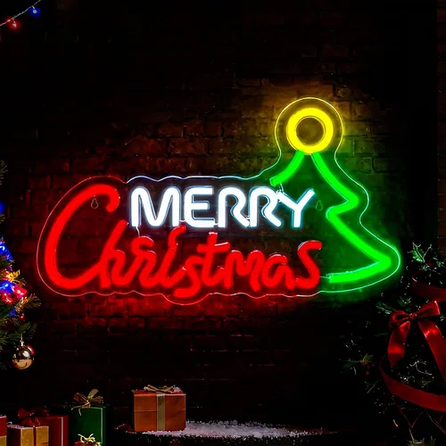 Miniatura 13 de Letrero de neón de Feliz Navidad, letreros de neón regulables JGHTURIE para decoración de pared, letrero iluminado para fiesta de Navidad, bar