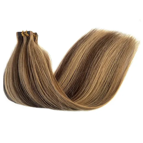 Miniatura 16 de Extensiones de cabello cosidas de cabello humano real, balayage de negro brillante a rubio dorado, paquete de extensiones de cabello humano