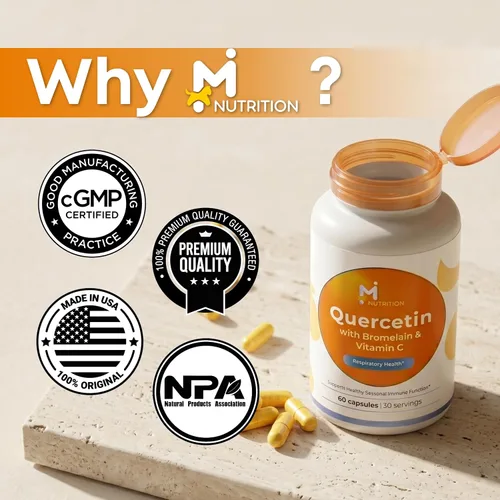 Miniatura 9 de Quercetina con bromelina y vitamina C - Suplemento de 630 mg - Cápsulas de quercetina y bromelina de alta potencia para apoyo inmunológico, salud
