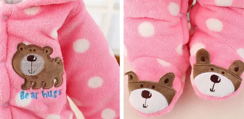 Miniatura 3 de Enterito grueso de invierno para bebés, de Happy Cherry, con lunares y capucha, Suave, 9-12 meses, Rosado