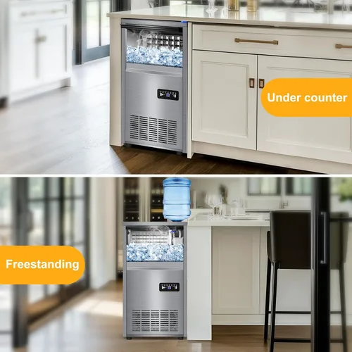 Miniatura 8 de Máquina comercial para hacer hielo con 2 opciones de entrada de agua, contenedor de almacenamiento de 40 libras, máquina de hielo integrada de 140