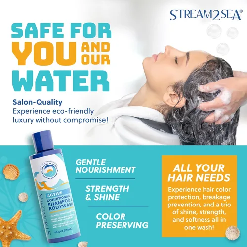 Miniatura 3 de STREAM 2 SEA Champú y acondicionador, gel de baño 3 en 1 para natación, champú para nadadores Reef Safe para hombres, mujeres y niños, champú