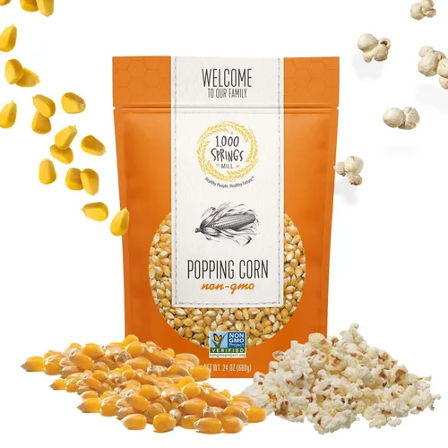 1000 Springs Mill Granos secos de palomitas de maíz, sin OMG, aperitivo saludable para microondas o estufa, granos de palomitas de maíz orgánicos a