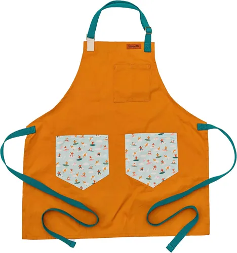 Miniatura 8 de Delantal Surfer Kids Delantal de lona inspirado en el océano para cocinar Delantal de algodón duradero para niños con correas Pintura