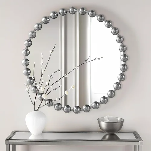 Espejo redondo de Madison Park con marco de metal, espejo circular de 27 pulgadas, decoración de pared montada y colgante para entrada, baño, Plata