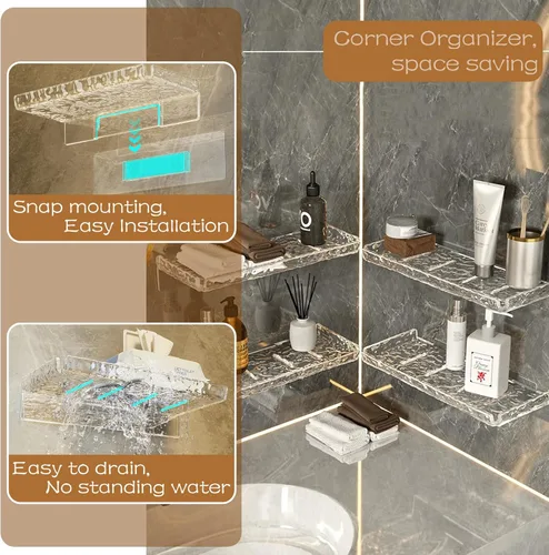 Miniatura 2 de Organizador de ducha, estante flotante de pared, organizador transparente montado en la pared para almacenamiento de baño y másacrílico sin taladrar