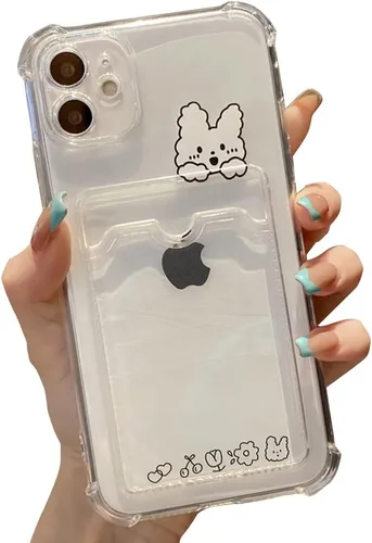Miniatura 6 de Casechics Funda compatible con iPhone, bonita funda de conejo de dibujos animados Kawaii, con ranura transparente para tarjetas de crédito, cartera