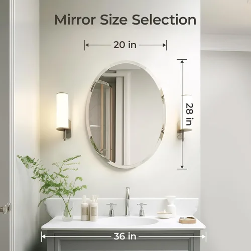 Miniatura 3 de KOHROS Espejo ovalado sin marco de 20 x 28 pulgadas, espejo de pared de baño con borde biselado pulido, antioxidante, vidrio templado (plateado)