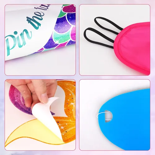 Miniatura 8 de Juego de fiesta de cumpleaños de Hooqict Coloca la cola en la sirena Juego de fiesta bajo el mar Favores para niños Suministros de decoración
