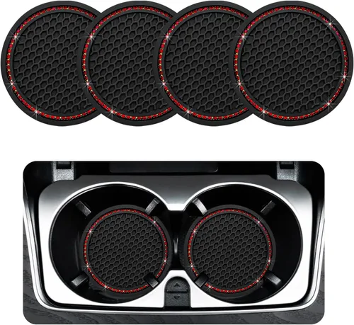 Miniatura 13 de Ziciner 4 unidades de portavasos para automóvil con brillo, portavasos de goma suave con cristales, tapete antideslizante para tazas con strass