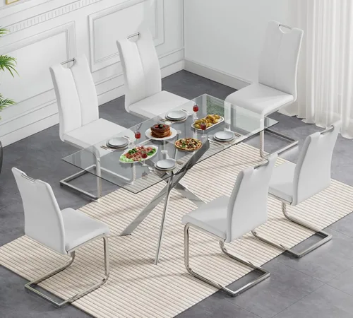 Miniatura 42 de Juego de mesa de comedor redonda de 3 piezas para 2, mesa de cocina moderna de vidrio plateado y sillas para 2 con sillas tapizadas, juego de mesa