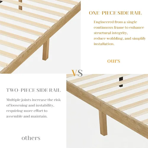 Miniatura 5 de Marco de cama tamaño Queen, marco de cama de plataforma de madera con listones y patas de madera maciza, sin ruido, no necesita somier, fácil