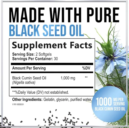 Miniatura 2 de Aceite de semilla de comino negro de 1000 mg por porción, cápsulas blandas de semillas negras Nigella Sativa premium, aceite de semilla de comino