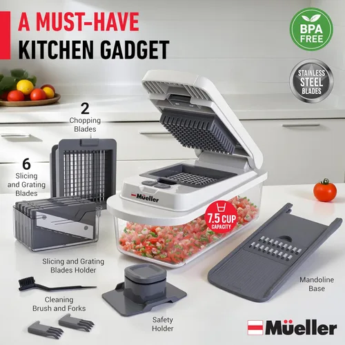 Miniatura 7 de Mueller El verdadero picador original profesional desde 2013 Cortador de verduras mandolina, picador de alimentos de 8 cuchillas, picador de cebolla