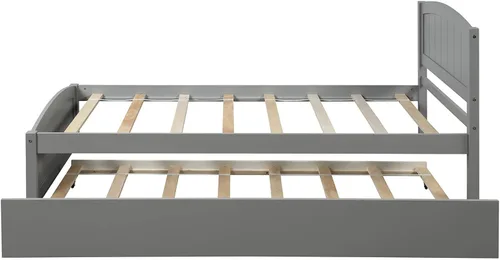 Miniatura 5 de Cama individual con nido, marco de cama de madera con cabecero y estribo, plataforma de madera para niños, niñas, niños, adolescentes y adultos, gris