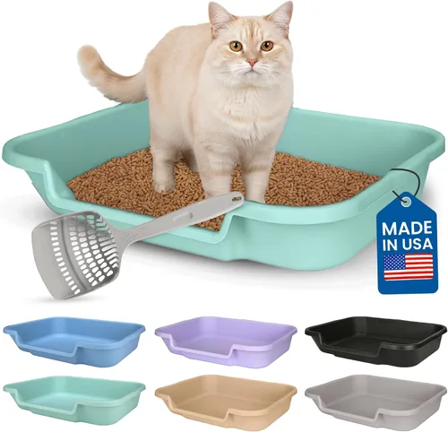 Miniatura 17 de KittyGoHere - Caja de arena para gatos mayores, sartén pequeña con cuchara jumbo de mango largo, caja de arena para gatos de entrada baja, ligera