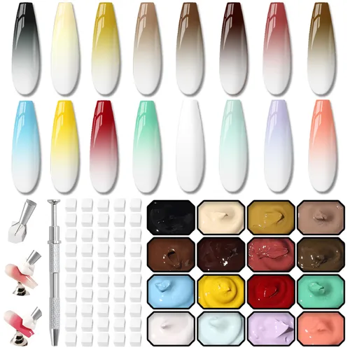Esponjas Pat Paleta de Esmalte de Uñas en Gel, 16 Colores Mezclado Degradado Ombré Esmalte en Gel Dando Toques Pintura Degradada Arte de Uñas, Sin
