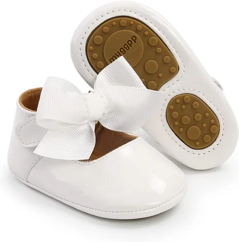 WILLFUN Zapatos planos Mary Jane para bebé niña, diseño floral, vestido de princesa, zapatos de cuna antideslizantes para los primeros pasos