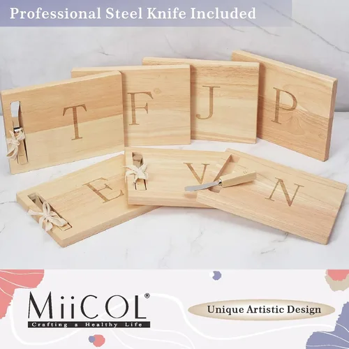 Miniatura 6 de Miicol Tabla de madera para charcutería, tabla de queso con monograma de 10 pulgadas, tabla de cortar inicial personalizada con esparcidor, regalo