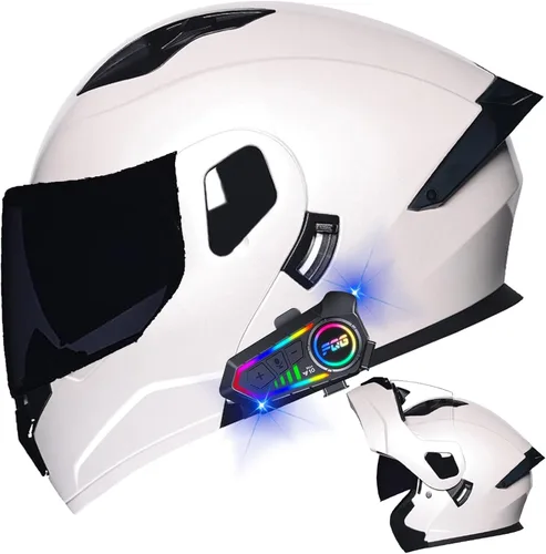 Miniatura 33 de Casco modular Bluetooth para motocicleta, aprobado por DOT, de cara completa, abatible, antivaho, doble visera, casco de motocicleta de calle, LENTE