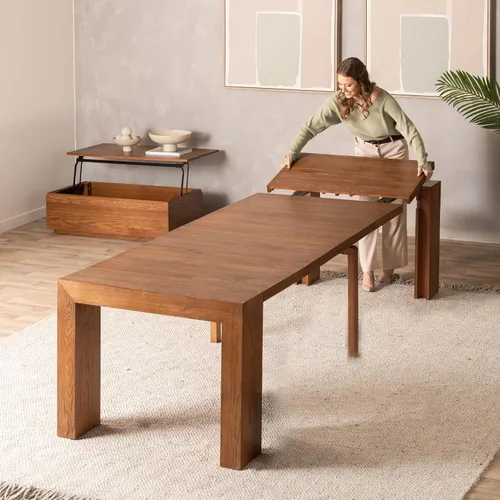 Miniatura 34 de Transformer Table - Mesa de comedor extensible de madera maciza, asientos 2-12, mesa de comedor expandible, muebles que ahorran espacio, muebles