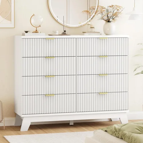Miniatura 21 de Xixini - Cómoda moderna de madera acanalada para dormitorio, sala estar, pasillo o armario, para organizar y almacenar ropa o soporte de TV, 6 Roble