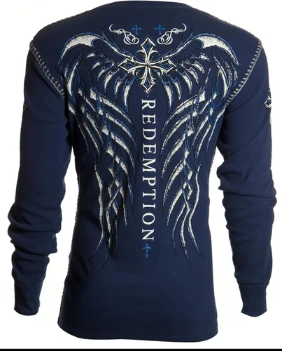 Miniatura 3 de Archaic by Affliction - Camisa térmica para hombre, alas de lomo, Azul