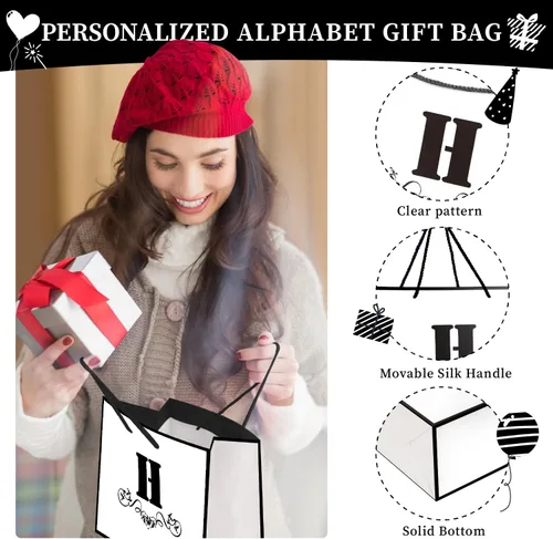Miniatura 5 de ysmile Bolsa de regalo de letras con papel de seda para hombres, bolsa grande de 12 pulgadas, color blanco y negro, para cumpleaños, aniversario