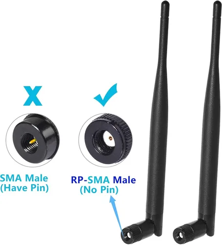 Miniatura 2 de Bingfu Antena de doble banda WiFi 2.4GHz 5GHz 5.8GHz 6dBi MIMO RP-SMA Macho Antena (paquete de 2) para enrutador WiFi, tarjeta de red inalámbrica