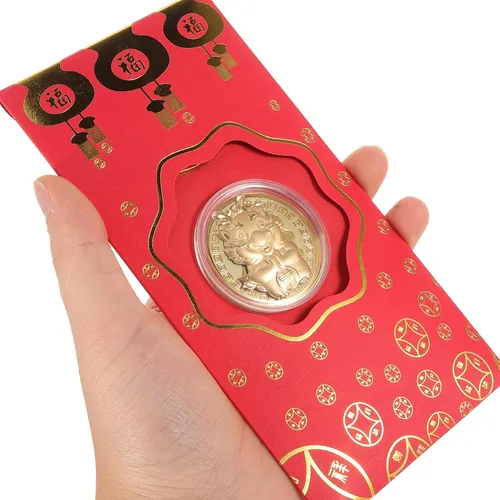 Miniatura 8 de EXCEART Sobre rojo, 10 unidades de paquetes de dinero rojo chino 2024 con moneda dorada, dragón del zodiaco chino, año nuevo, lunar, Hong Bao