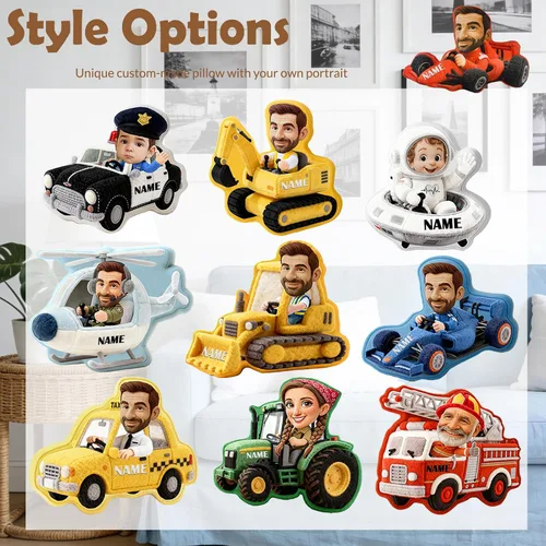 Miniatura 3 de Almohadas personalizadas con imagen, cara y nombre de dibujos animados personalizados en forma de coche, regalos divertidos personalizables