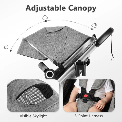 Miniatura 6 de Kinder King Cochecito de bebé convertible 2 en 1, cochecito de bebé plegable de alto paisaje, cochecito reversible para recién nacido, bolsa de Gris