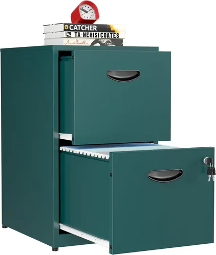 Miniatura 10 de Archivador móvil de 2 cajones con cerradura, archivadores de metal con ruedas, gabinete de almacenamiento enrollable negro, archivador vertical