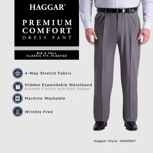 Miniatura 5 de Haggar Pantalón de vestir para hombre de primera calidad y ajuste clásico plisado en la parte delantera (tallas regulares y grandes y altas)