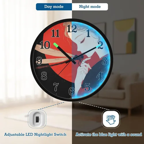 Miniatura 5 de Battery Operated Silent Non-Ticking Clock Luminous Voice-Activated Wall Clock Retro Dragonfly Anime Chinese Style 12 Inch Decorative for Kitchen