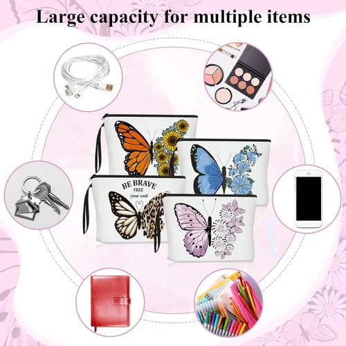 Miniatura 5 de 4 bolsas de maquillaje de mariposa para mujer, de lona, cosméticos, flores de mariposa, regalos para niñas, bolso de lona de cumpleaños, bolsas