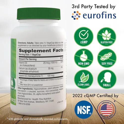 Miniatura 2 de Advanced K2 (MenaQ7) (100mcg) con vitamina D3 (1000 UI) 60 VegeCaps – El único K2 clínicamente validado y patentado en el mercado hoy más 1000 UI
