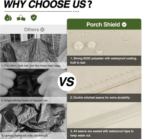 Miniatura 3 de Porch Shield Funda Impermeable para Sofá de Banco de Exterior – Funda para Sofá de Dos Plazas de Patio 56W x 31D x 33H pulgadas, Beige