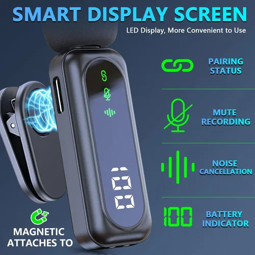 Miniatura 2 de RICCHI Micrófono Lavalier inalámbrico para iPhone, iPad y teléfono Android, 2 mini micrófonos con reducción de ruido micrófono de solapa