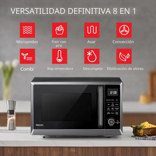 Miniatura 6 de TOSHIBA Horno de microondas combinado con freidora de aire 8 en 1 para encimera, con convección, parrilla, modo de eliminación de olores, plato