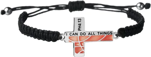 Pulsera con cruz de baloncesto "I CAN DO ALL THINGS", pulsera de fútbol de acero inoxidable, hecha a mano, regalos de regreso a clases, joyería