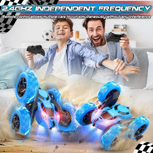 Miniatura 6 de cosone Coche de control remoto, juguetes de autos RC para niños de 6 a 12 años, auto de acrobacias 4WD con luces LED y giros de 360°, 2.4GHz