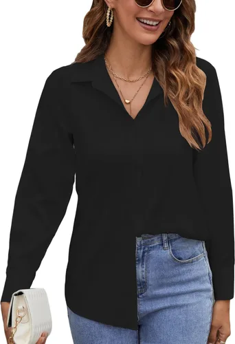 Miniatura 10 de Camisas de manga larga con botones para mujer, blusas casuales con cuello sin arrugas, para el trabajo, la oficina